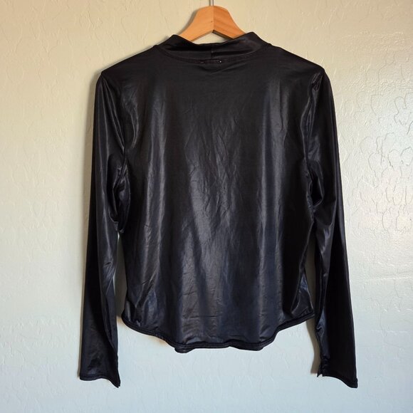 Intimately Free People Straight Up Long Sleeve Mock Neck Top Shiny Black Size XL - Picture 6 of 9